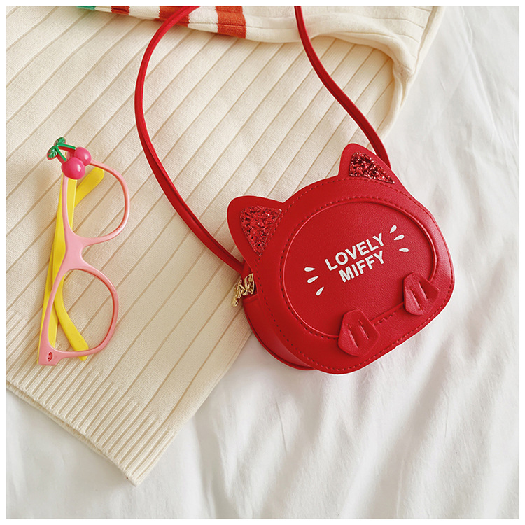 Fashion Red Cat Print Round Shoulder Bag For Children,Shoulder bags