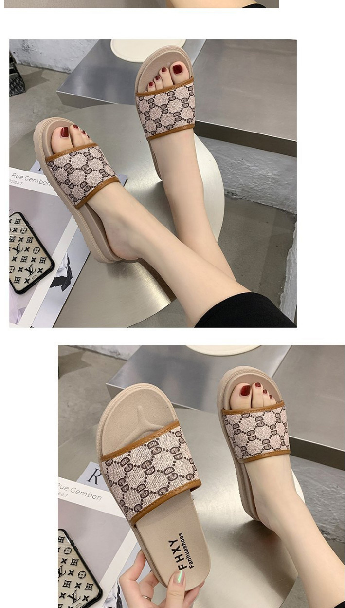 Fashion Beige Flat-shaped Flat-bottomed Muffins And Platform Slippers,Slippers