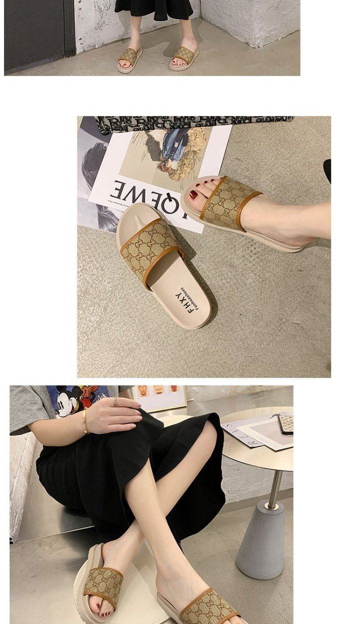 Fashion Beige Flat-shaped Flat-bottomed Muffins And Platform Slippers,Slippers