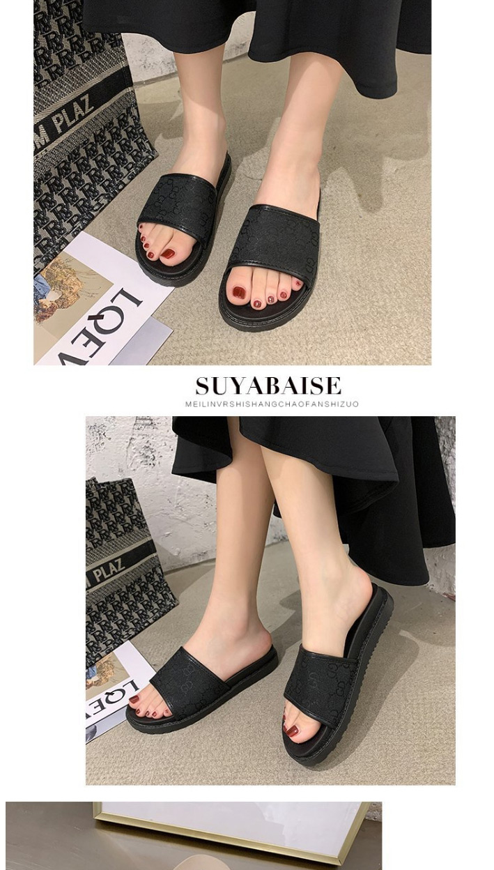Fashion Black Flat-shaped Flat-bottomed Muffins And Platform Slippers,Slippers