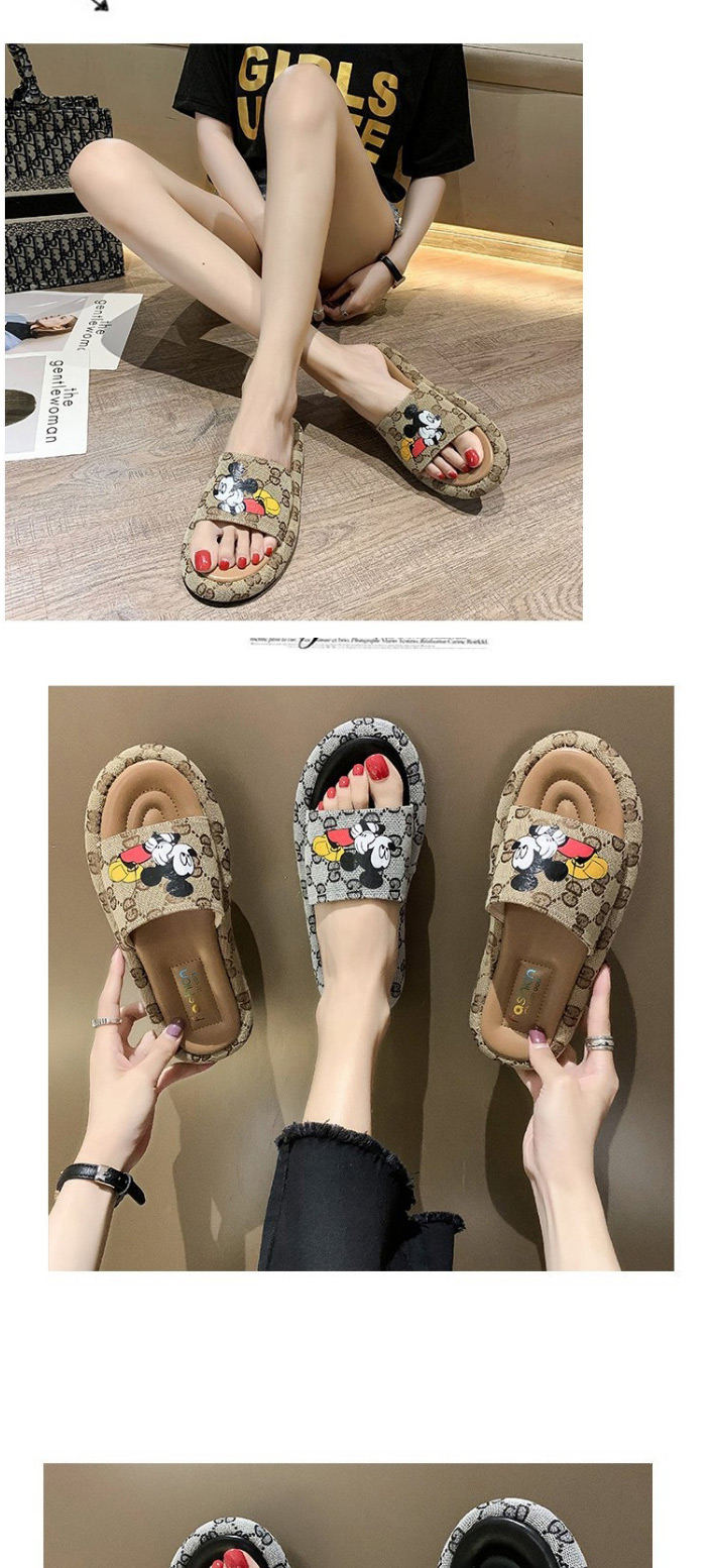 Fashion Black Mickey Print Flat Sandals,Slippers