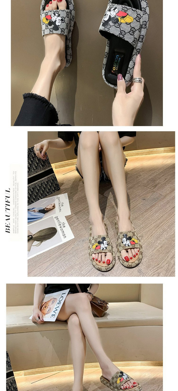 Fashion Khaki Mickey Print Flat Sandals,Slippers
