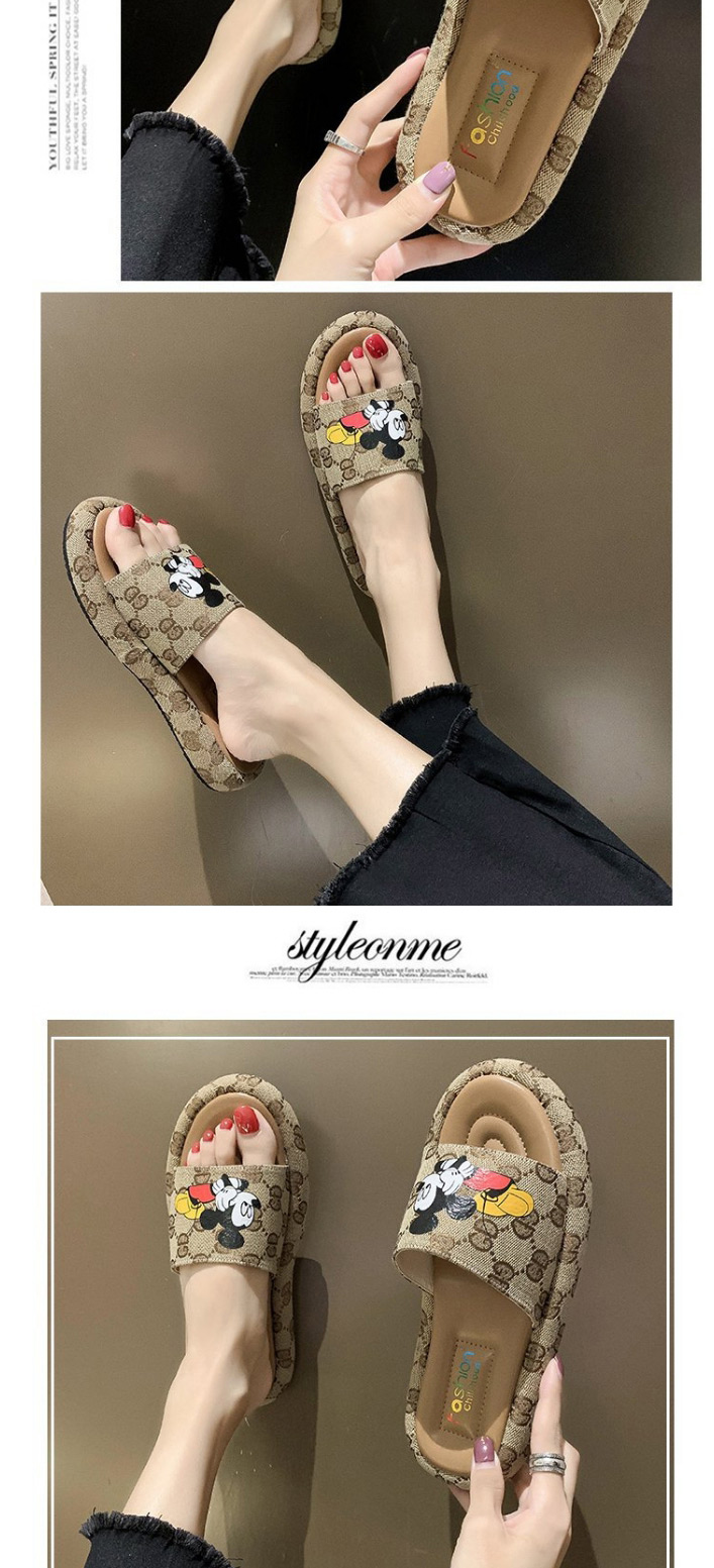 Fashion Khaki Mickey Print Flat Sandals,Slippers