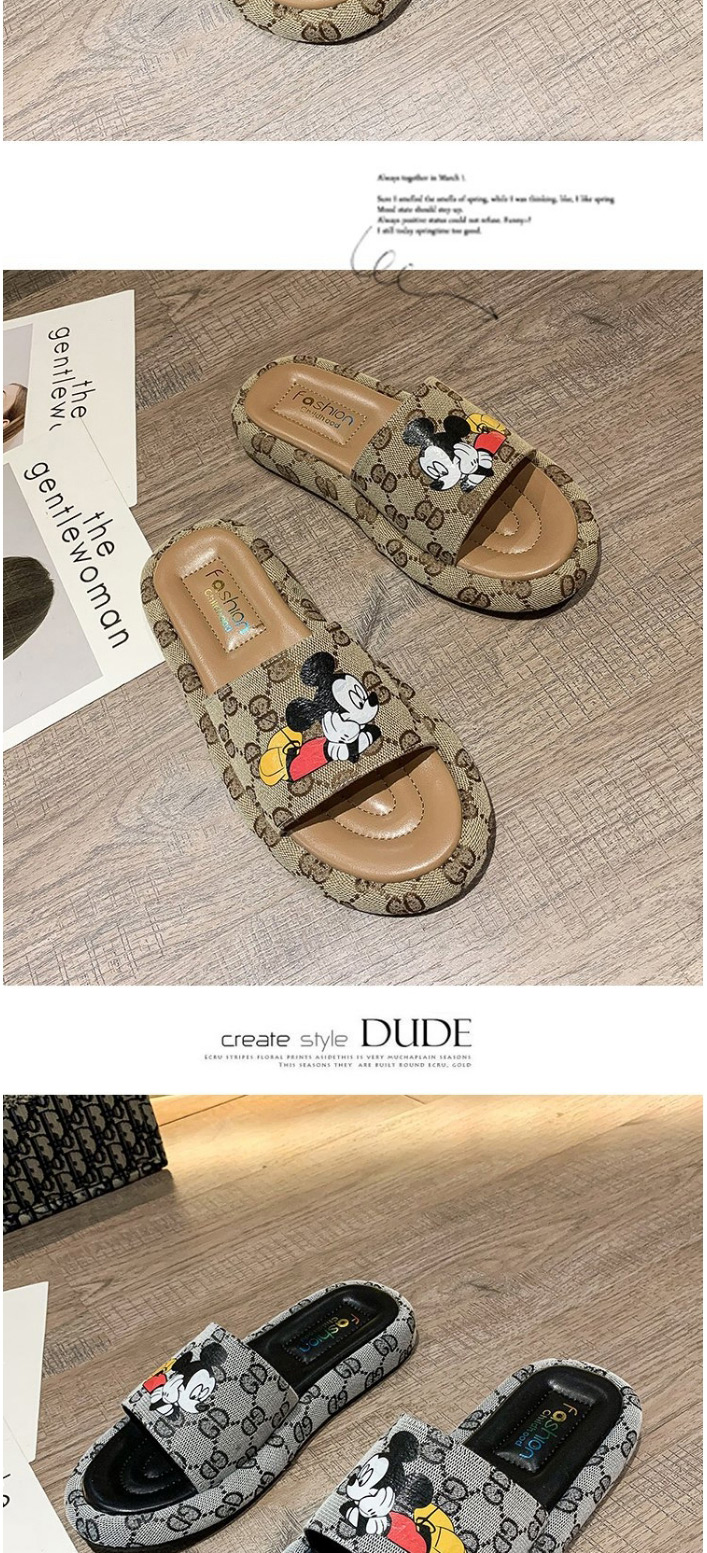 Fashion Black Mickey Print Flat Sandals,Slippers