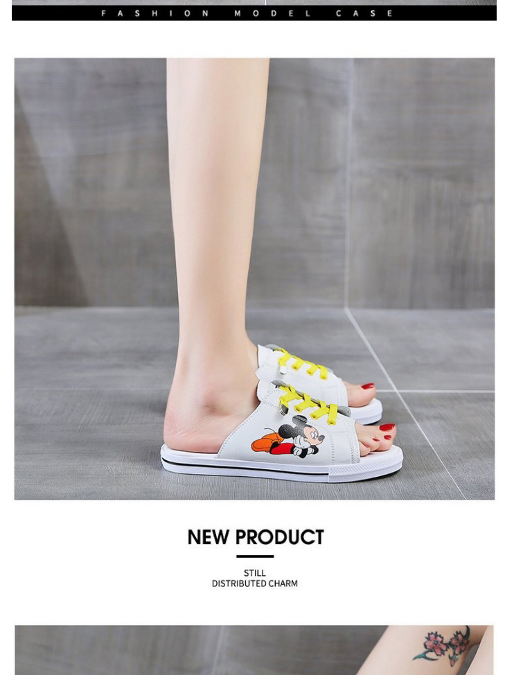 Fashion White Open-toe Mickey Mouse Printed Sandals And Slippers,Slippers