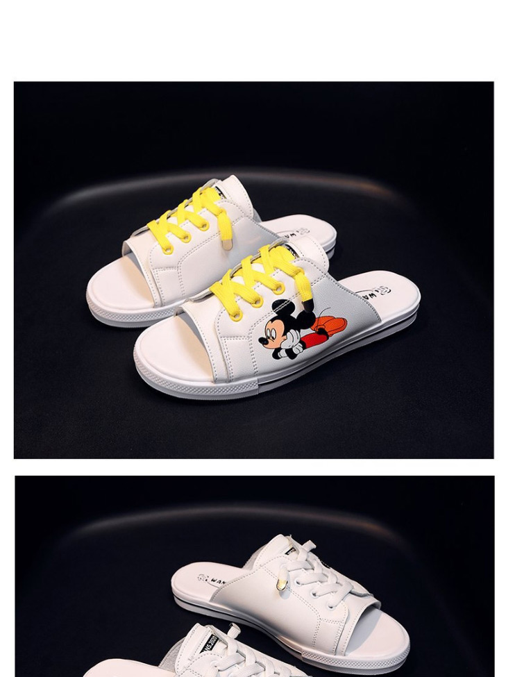 Fashion White Open-toe Mickey Mouse Printed Sandals And Slippers,Slippers