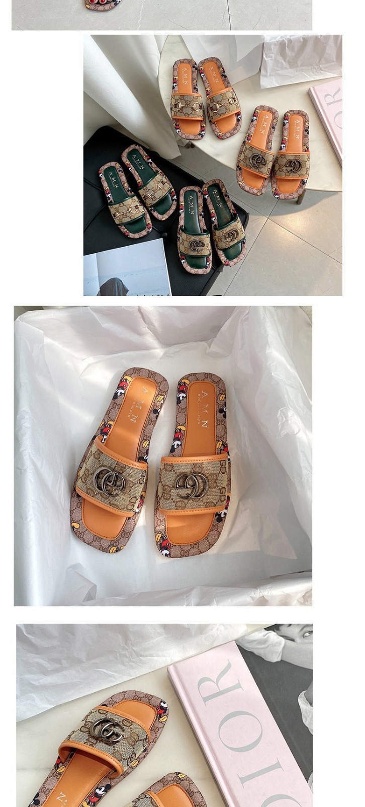 Fashion Orange Chain Alphabetic Mickey Flat Sandals,Slippers