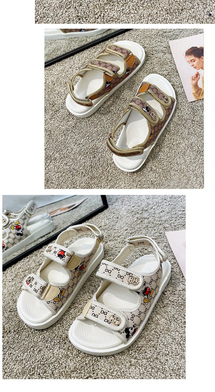 Fashion Beige Mickey Mouse Printed Platform Velcro Flat Sandals,Slippers