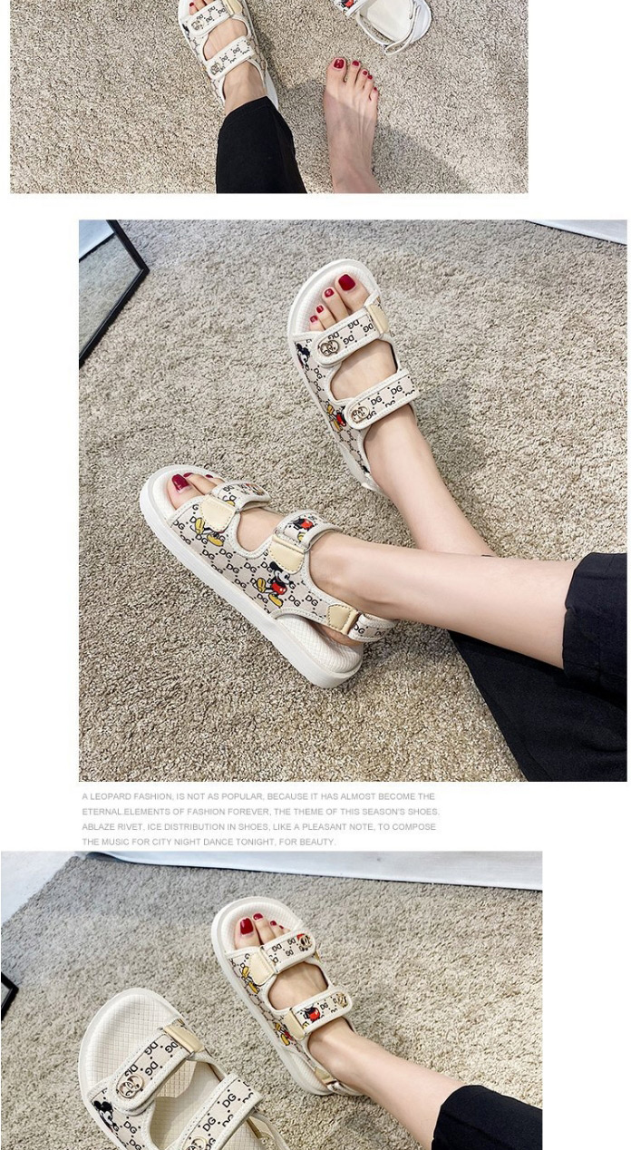 Fashion Khaki Mickey Mouse Printed Platform Velcro Flat Sandals,Slippers