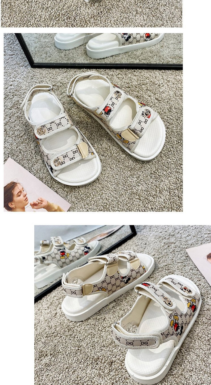 Fashion Beige Mickey Mouse Printed Platform Velcro Flat Sandals,Slippers