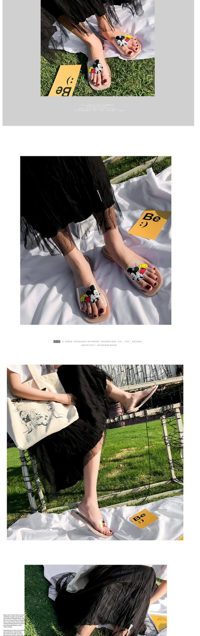 Fashion Yellow Mickey Transparent Strap Sandals And Slippers,Slippers