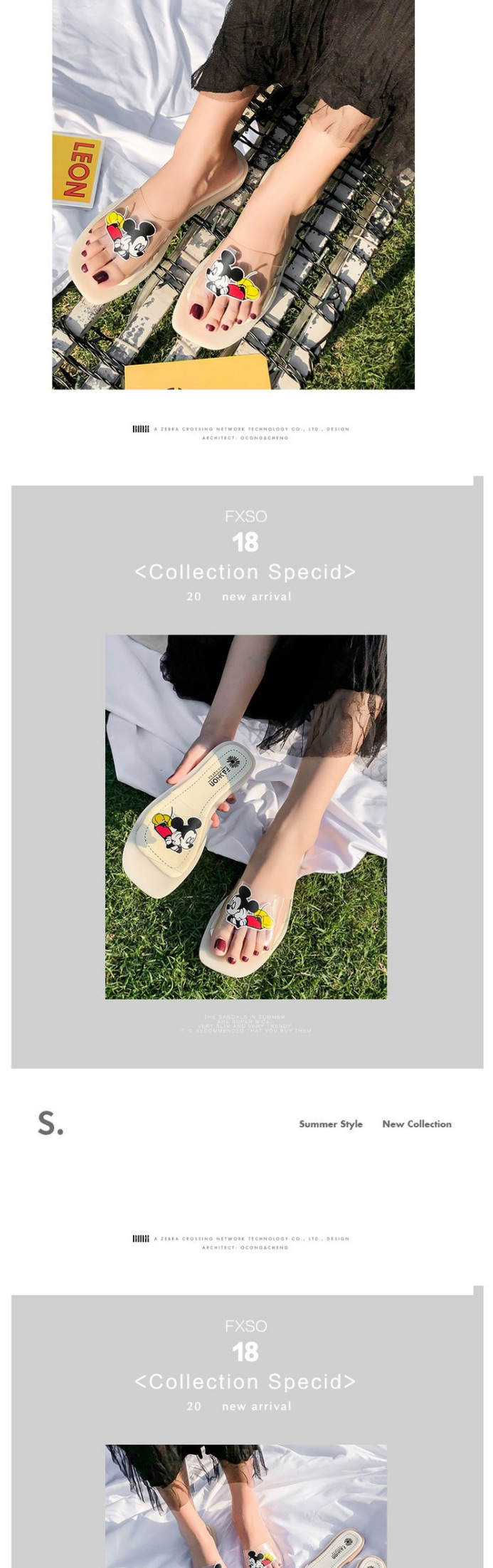Fashion Green Mickey Transparent Strap Sandals And Slippers,Slippers