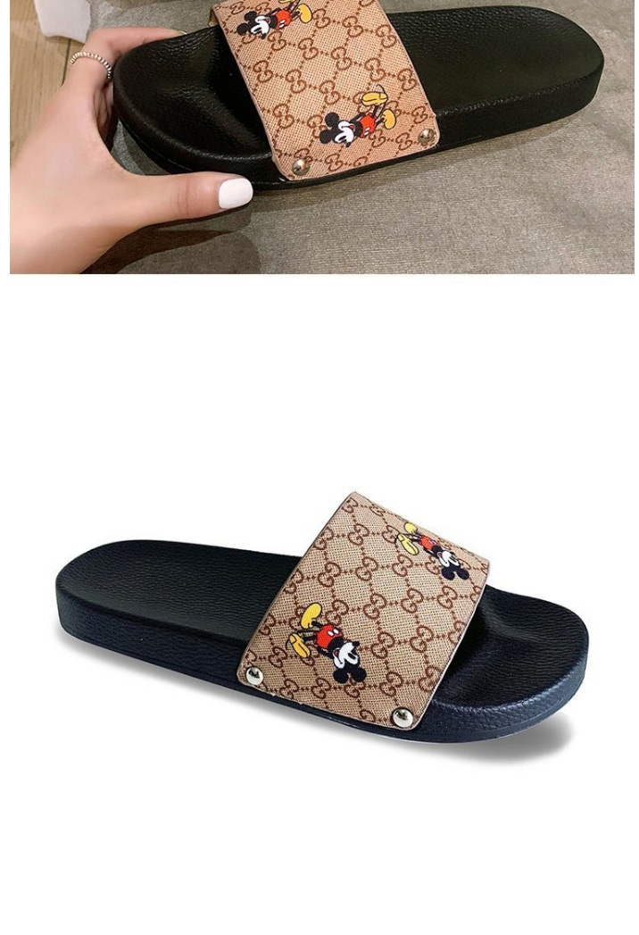 Fashion Khaki Mickey Print Flat Slipper,Slippers