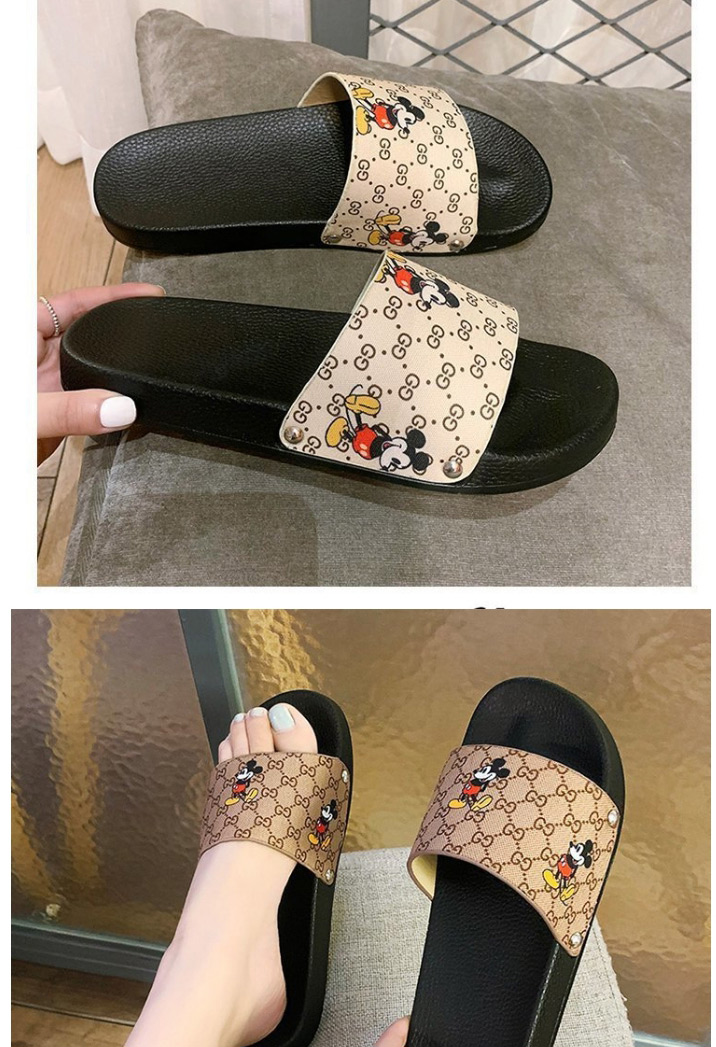 Fashion Khaki Mickey Print Flat Slipper,Slippers
