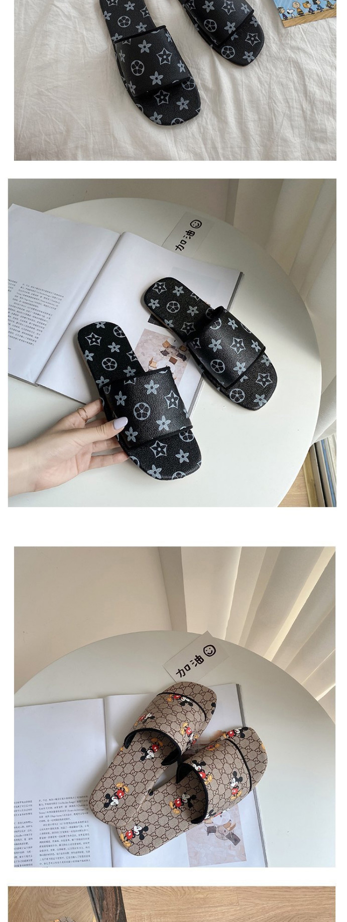 Fashion Gray Mickey Print Flat Slipper,Slippers