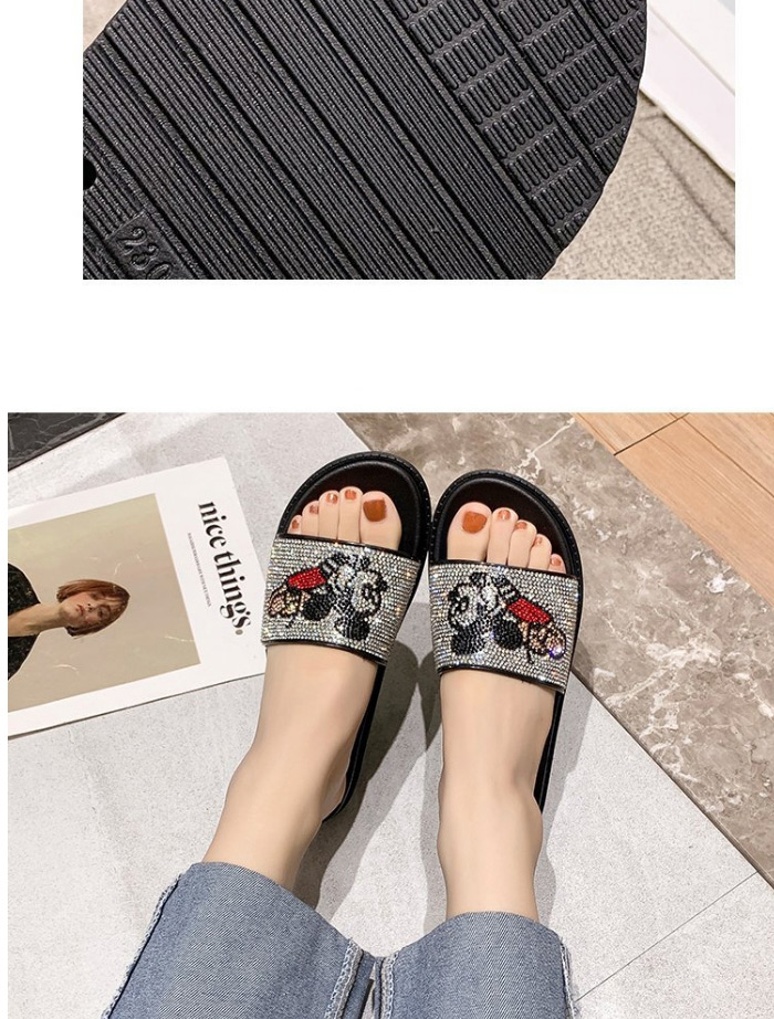 Fashion Silver Mickey Rhinestone Thick-bottomed Muffins And Flat Sandals,Slippers