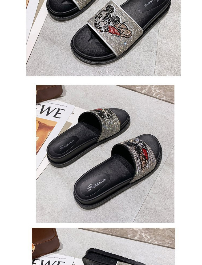 Fashion Silver Mickey Rhinestone Thick-bottomed Muffins And Flat Sandals,Slippers