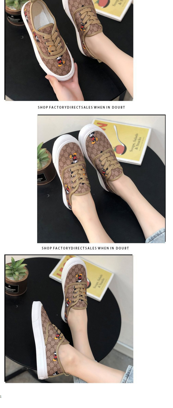 Fashion Green Mickey Lace-up Printed Canvas Shoes,Slippers