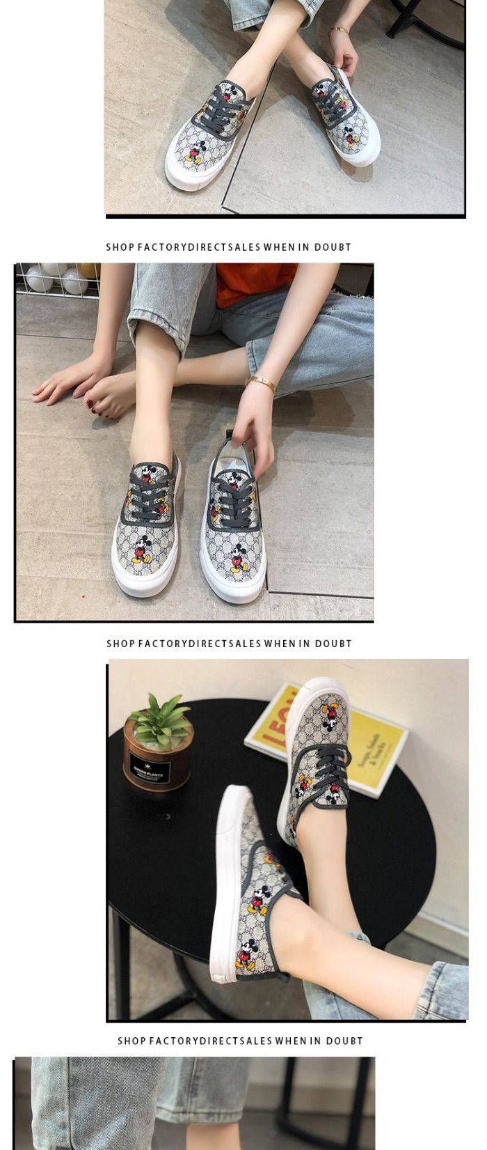 Fashion Green Mickey Lace-up Printed Canvas Shoes,Slippers