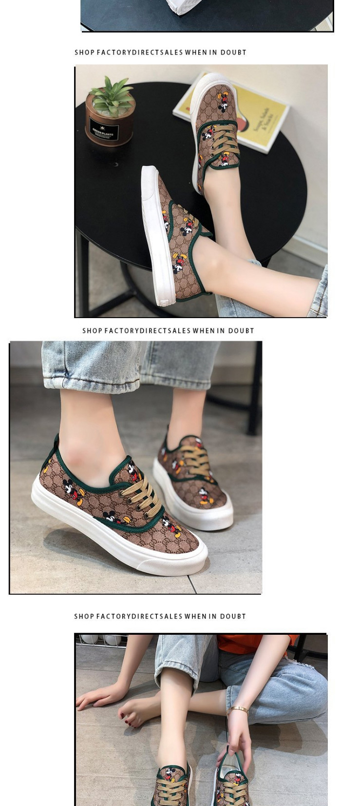 Fashion Khaki Mickey Lace-up Printed Canvas Shoes,Slippers