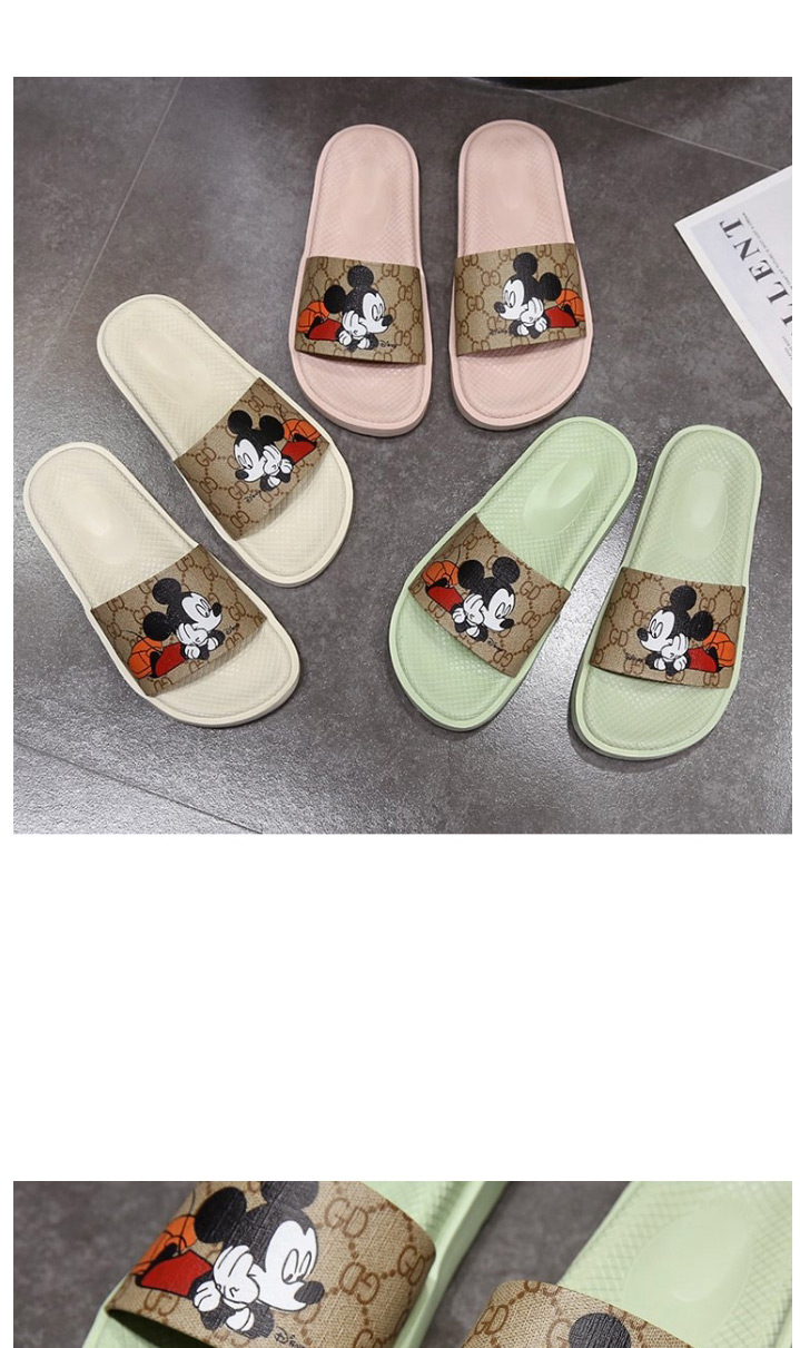 Fashion Green Mickey Print Sandals And Slippers,Slippers