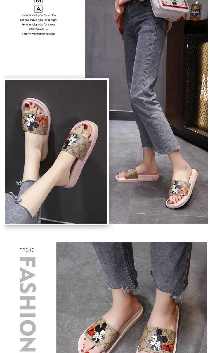 Fashion Pink Mickey Print Sandals And Slippers,Slippers