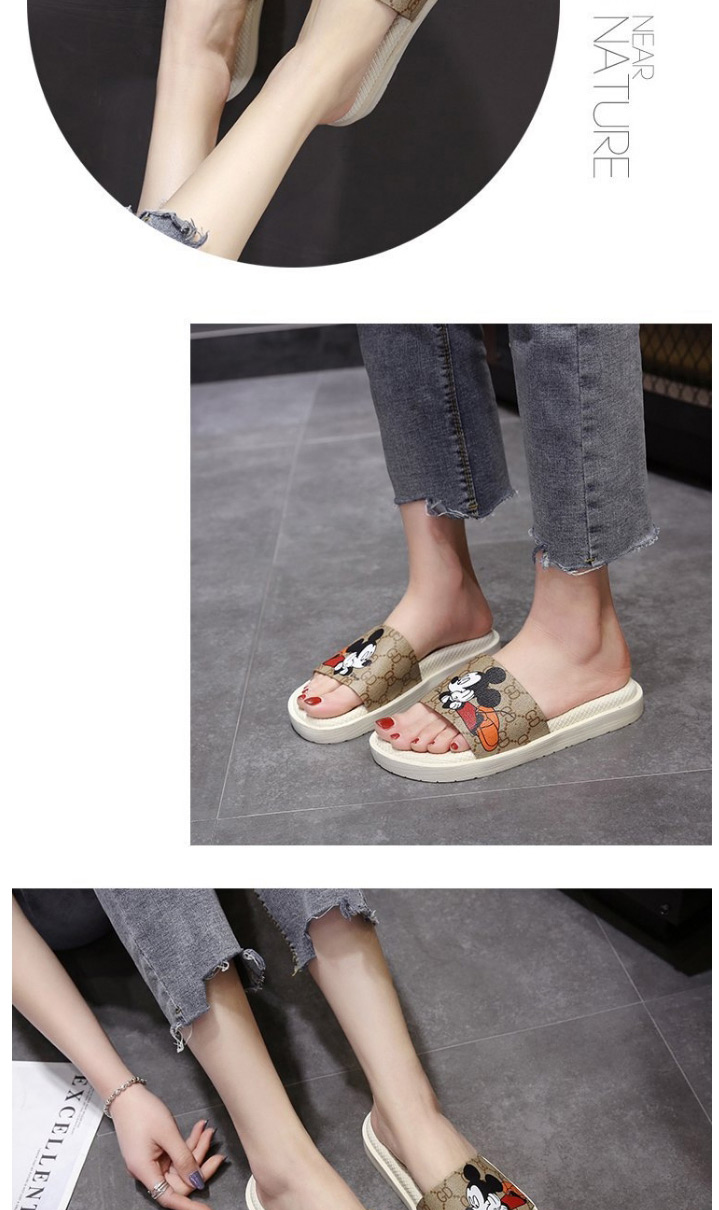 Fashion Green Mickey Print Sandals And Slippers,Slippers