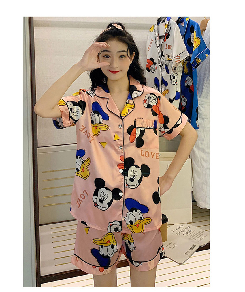 Fashion Small Pineapple Short-sleeved Thin Section Silk-like Suit Printing Pajama Suit,CURVE SLEEP & LOUNGE