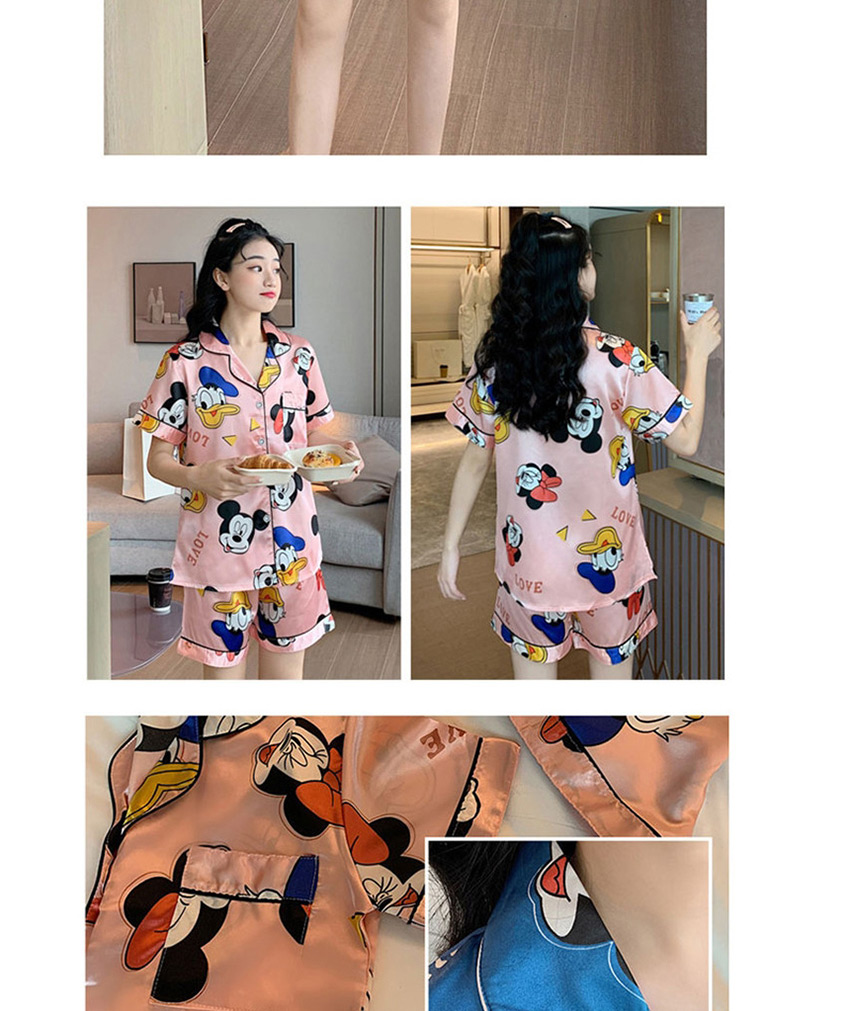 Fashion Small Pineapple Short-sleeved Thin Section Silk-like Suit Printing Pajama Suit,CURVE SLEEP & LOUNGE