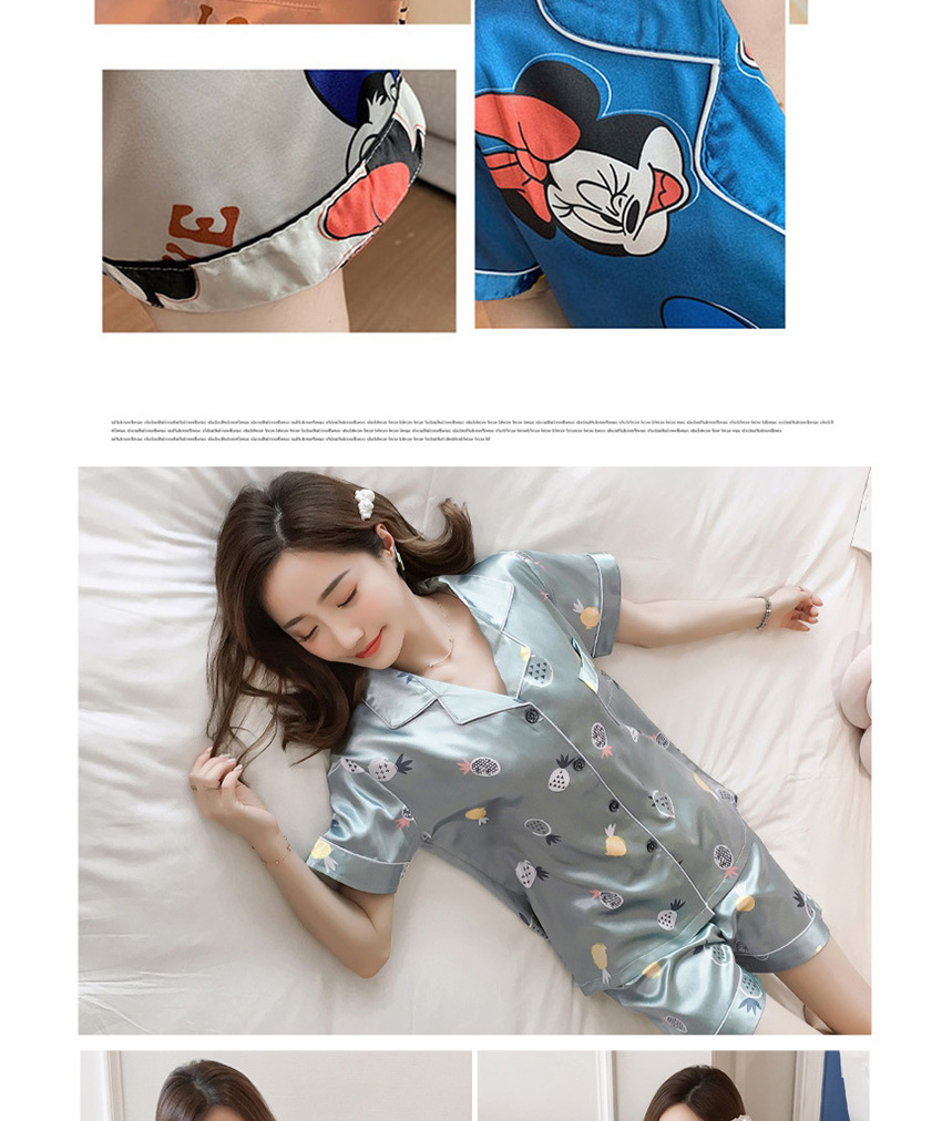 Fashion Pink Scarf Rabbit Short-sleeved Thin Section Silk-like Suit Printing Pajama Suit,CURVE SLEEP & LOUNGE