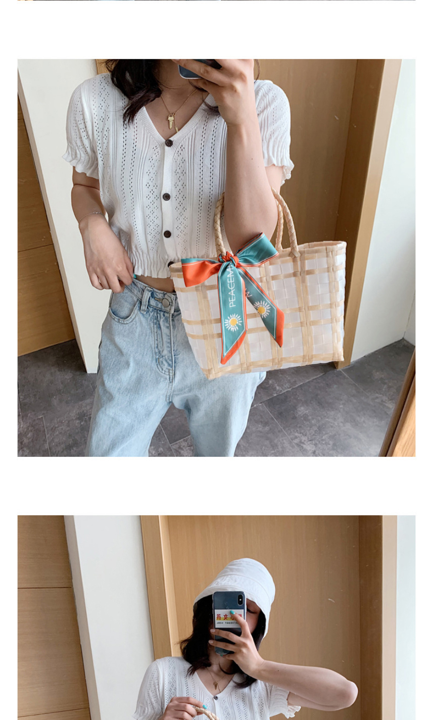 Fashion Large Khaki Plastic Transparent Woven Silk Scarf Handbag,Handbags