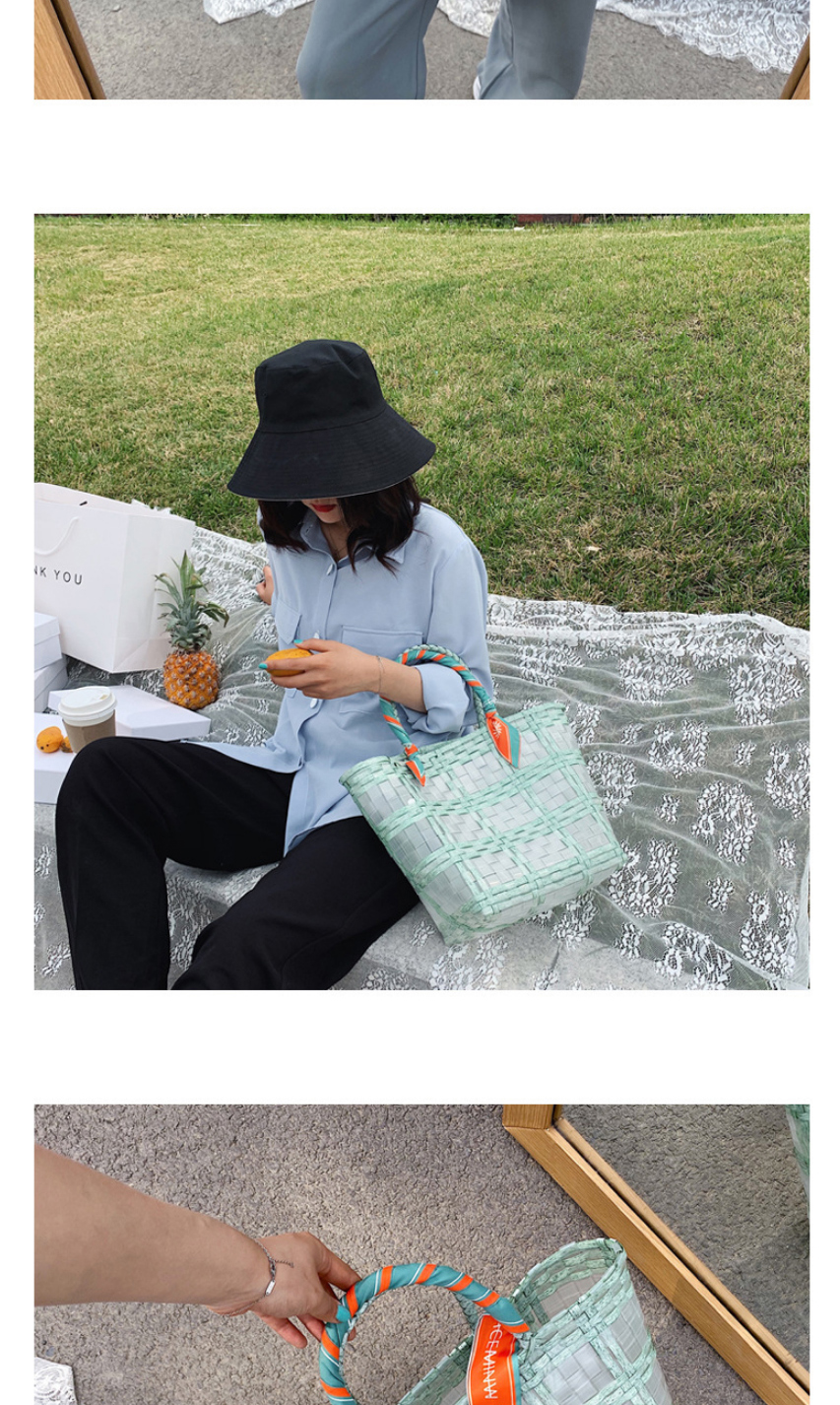 Fashion Large Green Plastic Transparent Woven Silk Scarf Handbag,Handbags