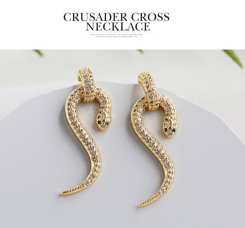 Fashion Golden Copper-inlaid Zircon Serpentine Stud Earrings,Stud Earrings