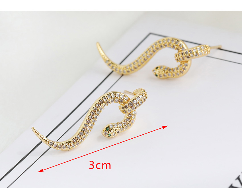 Fashion Golden Copper-inlaid Zircon Serpentine Stud Earrings,Stud Earrings