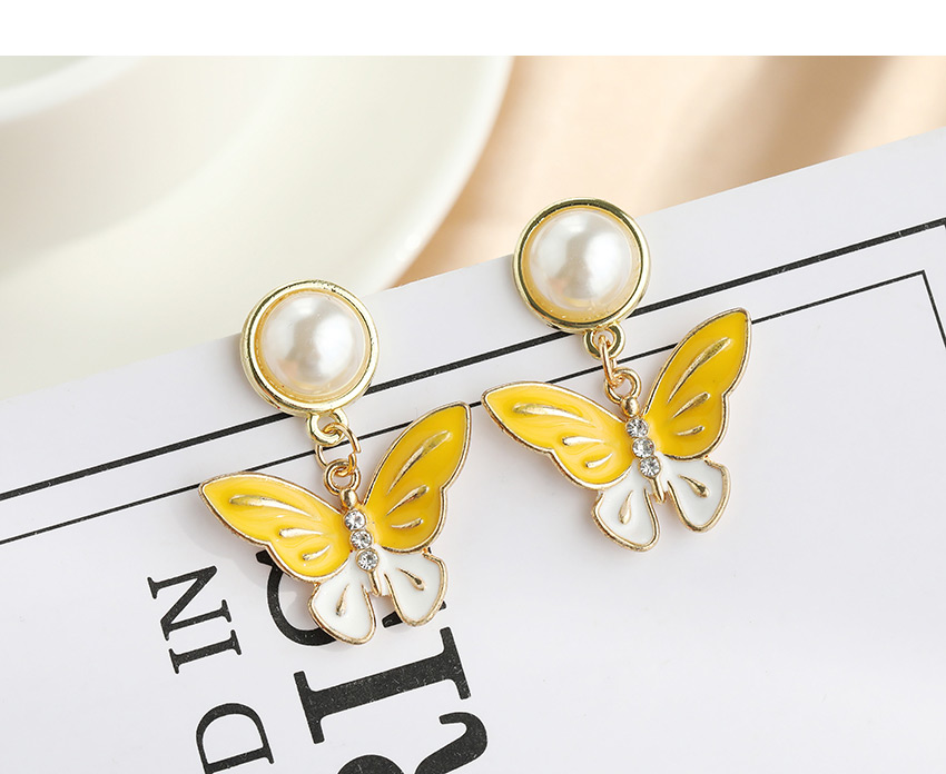 Fashion Golden Copper Inlaid Zircon Pearl Butterfly Stud Earrings,Drop Earrings