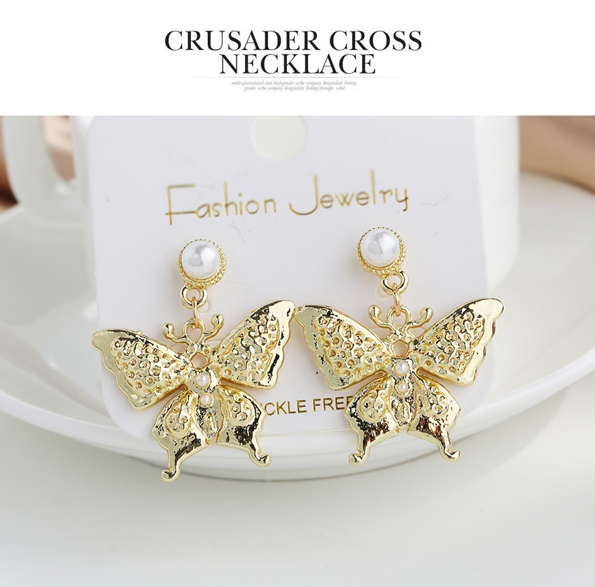 Fashion Golden 3 Copper Pearl Butterfly Stud Earrings,Drop Earrings