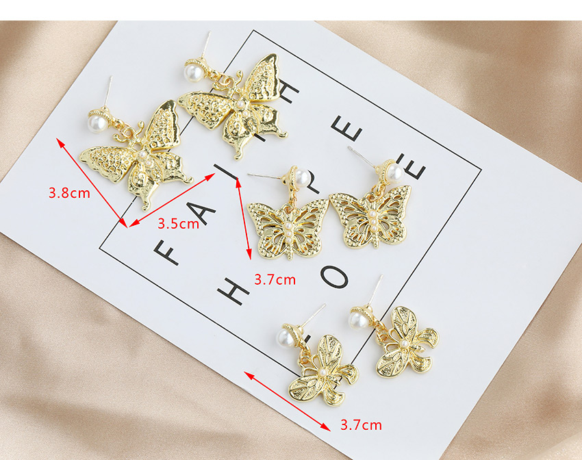 Fashion Golden 3 Copper Pearl Butterfly Stud Earrings,Drop Earrings