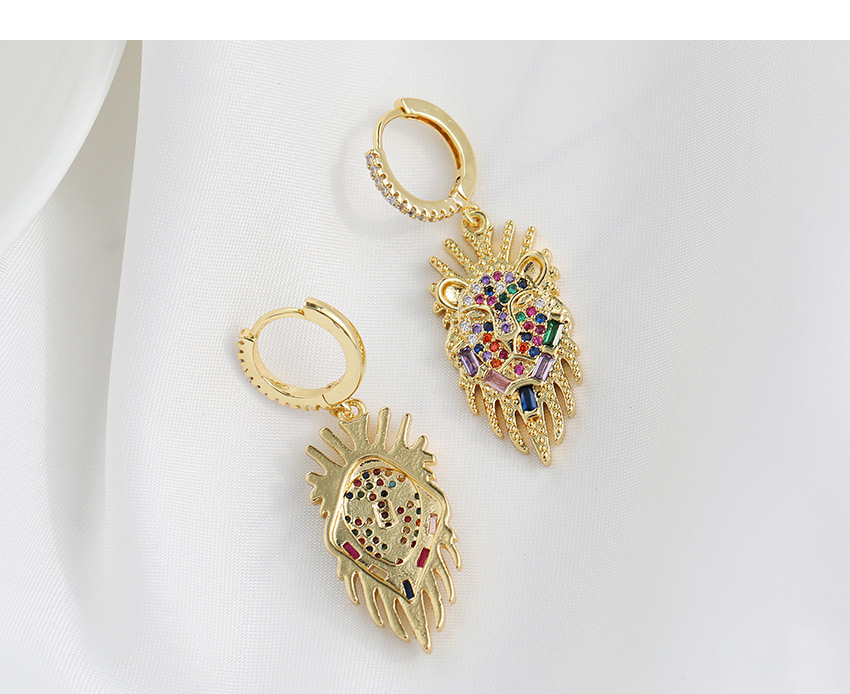 Fashion Golden Copper Inlaid Zircon Lion Stud Earrings,Drop Earrings