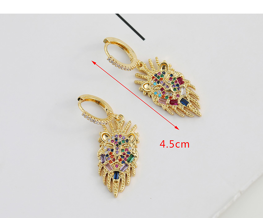 Fashion Golden Copper Inlaid Zircon Lion Stud Earrings,Drop Earrings