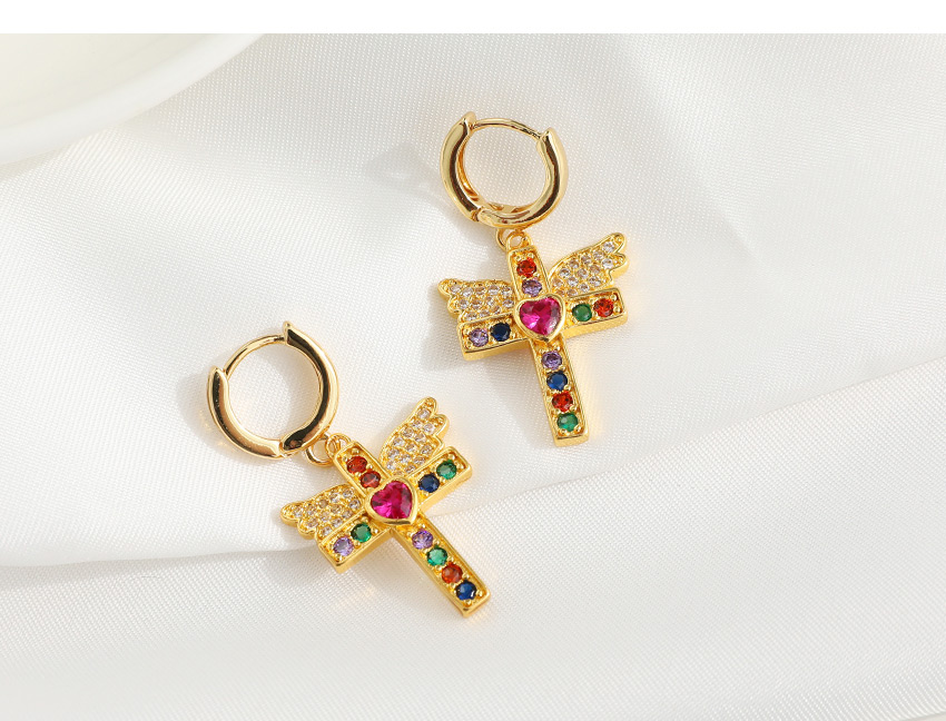 Fashion Golden 2 Copper Inlay Zircon Cross Love Stud Earrings,Drop Earrings