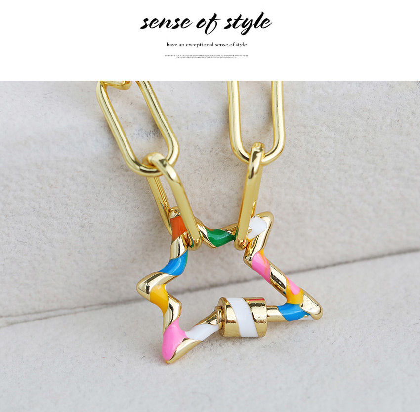 Fashion Pentagram Copper Color Geometric Necklace,Chains