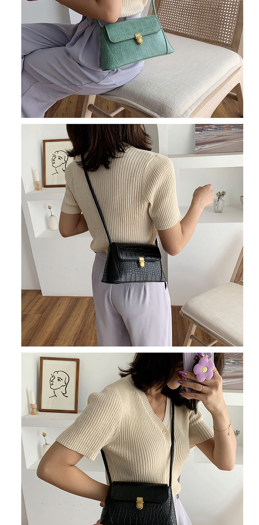 Fashion Yellow Crocodile-lock Shoulder Bag,Messenger bags
