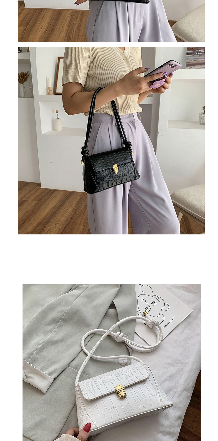 Fashion Black Crocodile-lock Shoulder Bag,Messenger bags
