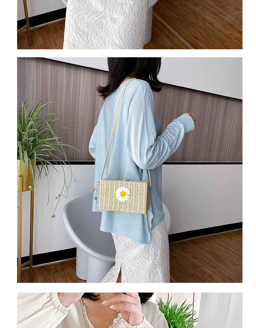 Fashion Creamy-white Straw Woven Square Shoulder Bag,Shoulder bags