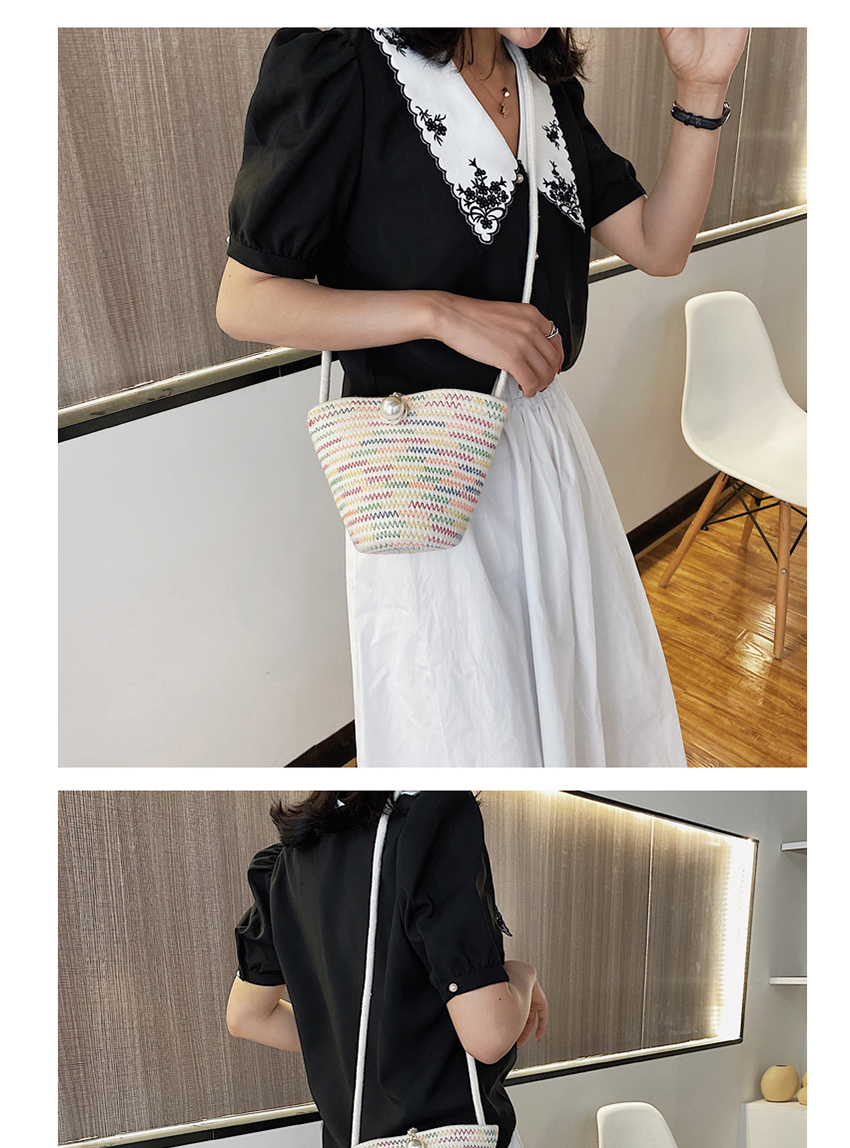 Fashion White Straw Mixed Color Pearl Shoulder Bag,Shoulder bags