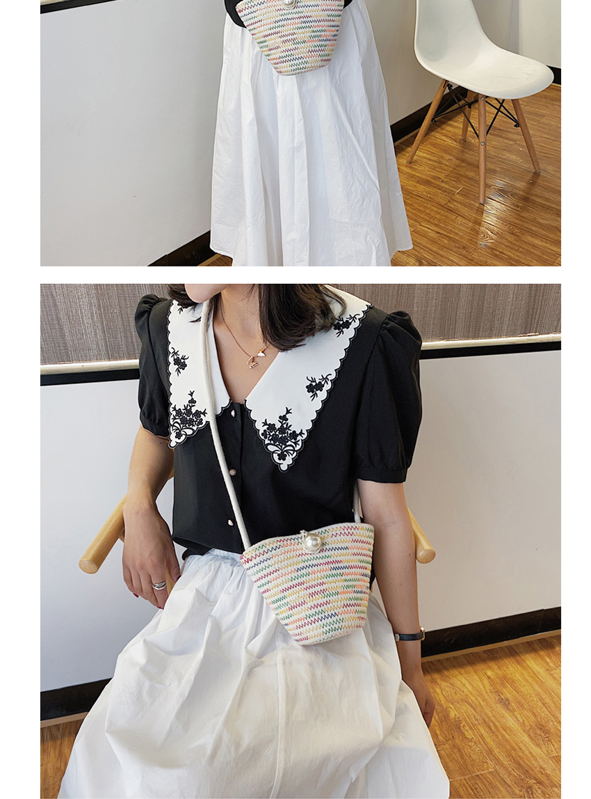 Fashion White Straw Mixed Color Pearl Shoulder Bag,Shoulder bags