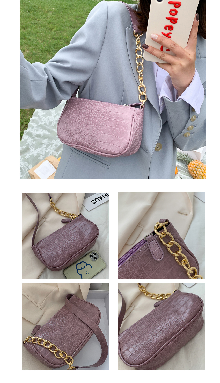 Fashion Purple Stone Chain Shoulder Bag,Shoulder bags