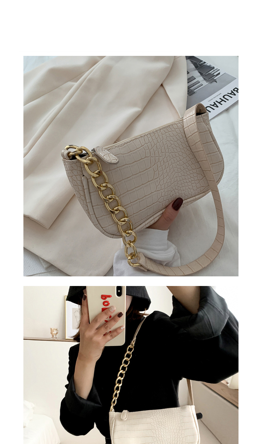 Fashion White Stone Chain Shoulder Bag,Shoulder bags