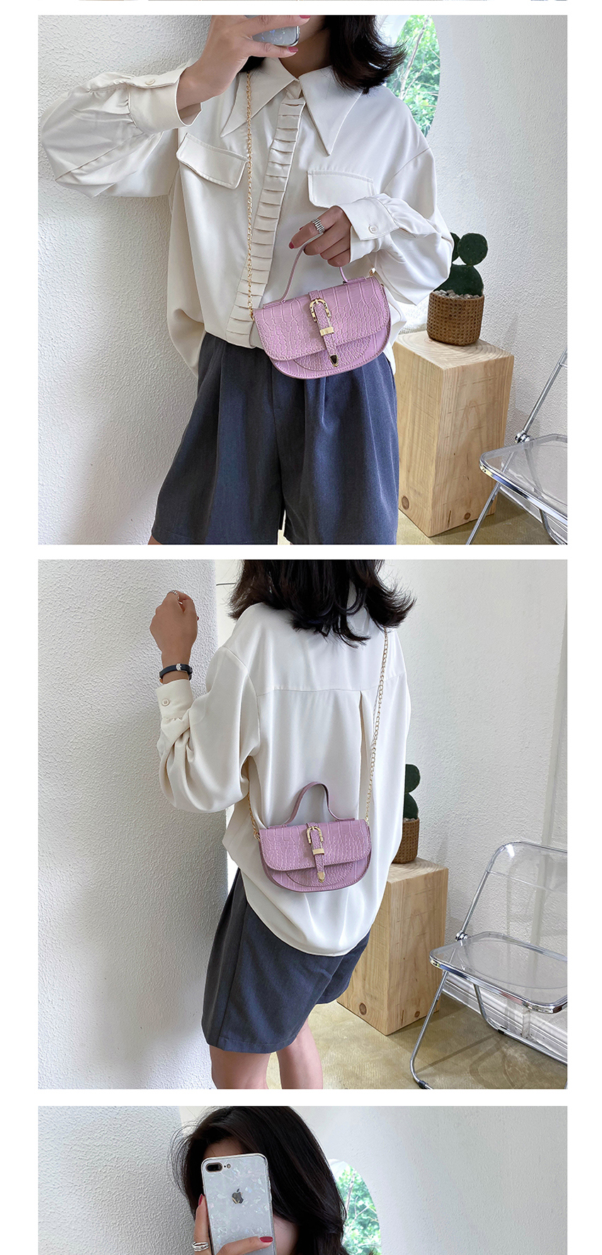Fashion Purple Chain Shoulder Bag With Crocodile Pattern Buckle,Shoulder bags