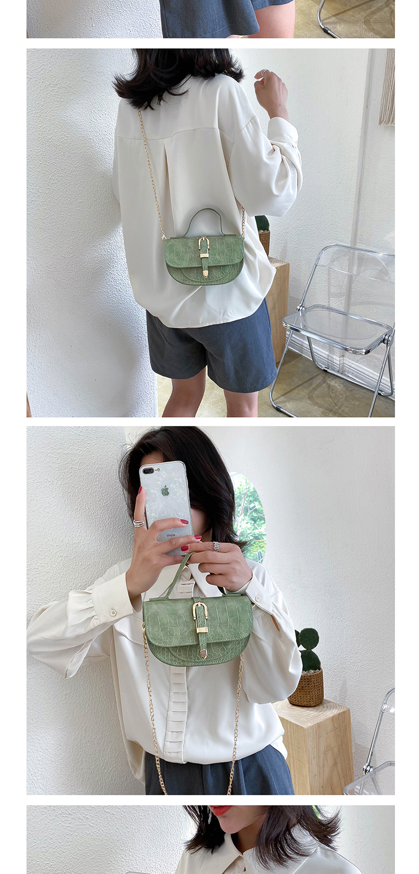 Fashion Green Chain Shoulder Bag With Crocodile Pattern Buckle,Shoulder bags